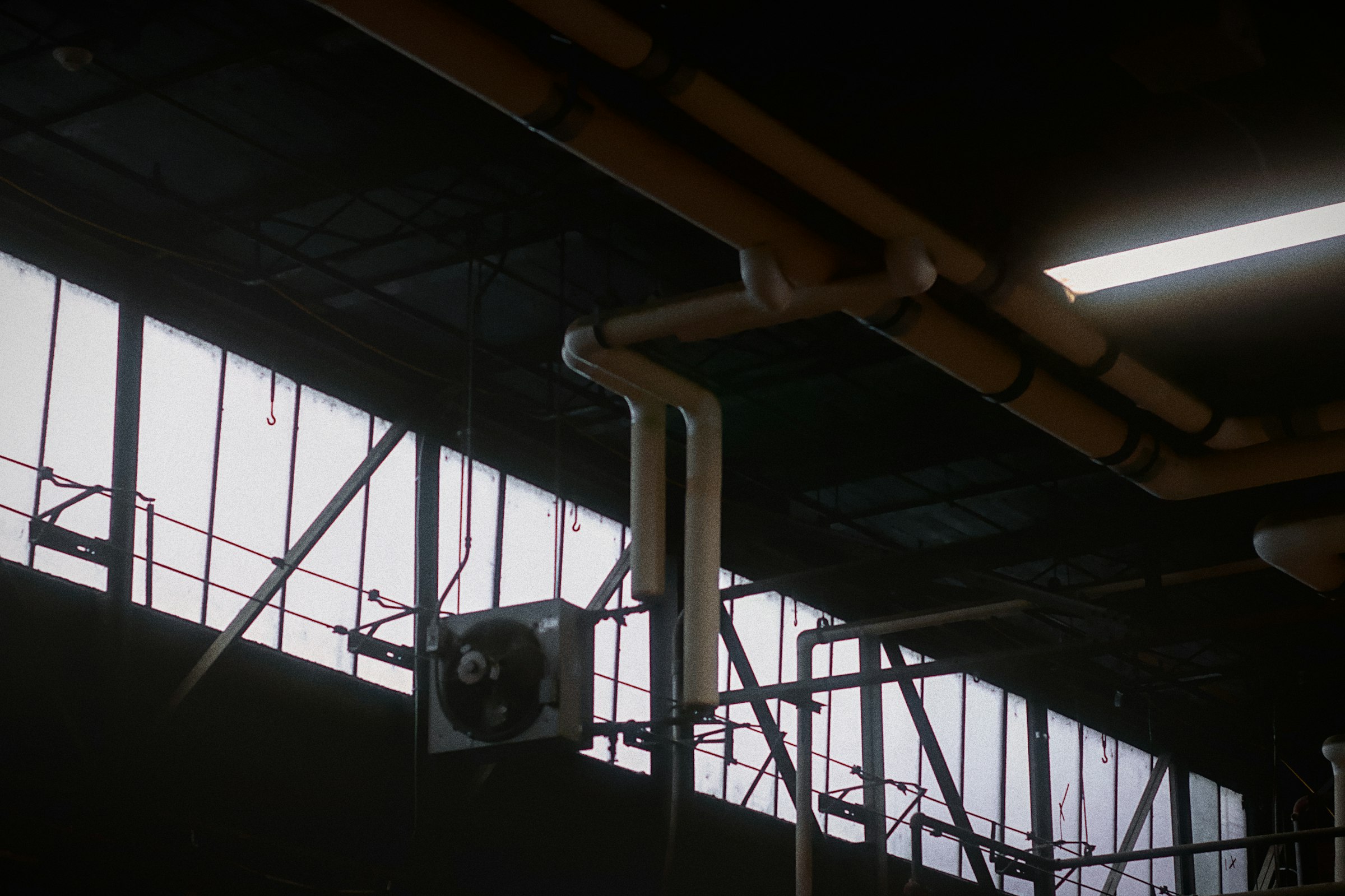 Industrial hall with light falling through the roof